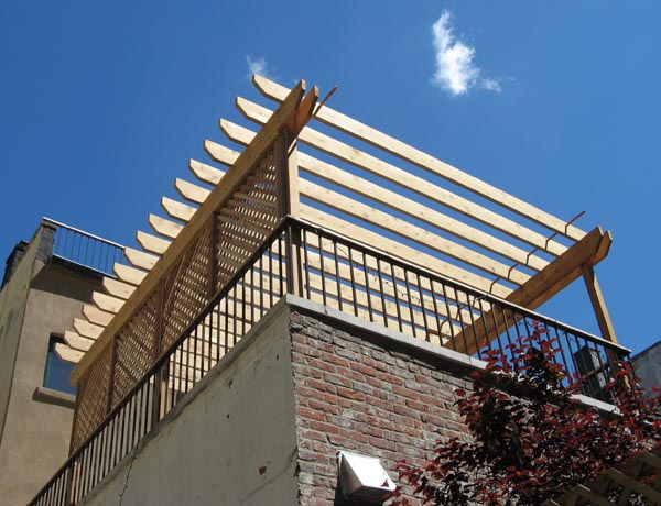 cedar arbor with custom made privacy lattice...park slope, brooklyn