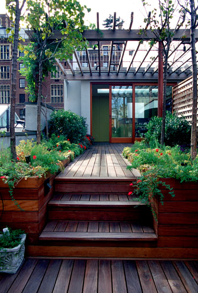 ipe deck and planters,  mahogany pergola